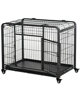 PawHut 37" x 22.75" x 27.25" H Heavy Duty Metal Dog Crate w/ Removable Tray