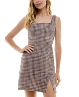 City Studios Juniors' Square-Neck Tweed Mini Dress