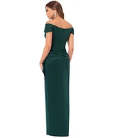 Xscape Women's Gathered Off-The-Shoulder Long Dress