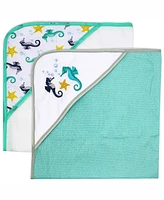Buba Baby Boys and Girls 2 Pack Embroidered Hooded Bath Towel Wash Cloth Set