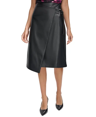 Calvin Klein Women's Faux-Leather Wrap Midi Skirt