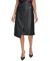 Calvin Klein Women's Faux-Leather Wrap Midi Skirt