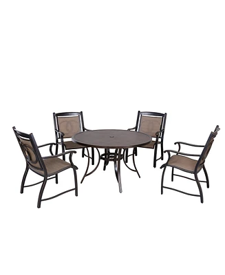 Mondawe 5-piece Cast Aluminum Round 28 in. H Outdoor Patio Dining Set and Umbrella Hole