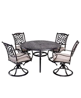 Mondawe 5-Piece Cast Aluminum Outdoor Dining Set with Round 28 in. H Outdoor Table and 4 Piece Patio Dining Chair with Cushion