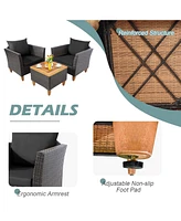 Sugift 3 Pieces Patio Rattan Bistro Furniture Set with Wooden Table Top