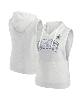 Fanatics Women's Oatmeal Dallas Cowboys Lounge Script Sleeveless V-Neck Pullover Hoodie