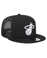 New Era Men's Black Miami Heat Evergreen 9FIFTY Trucker Snapback Hat