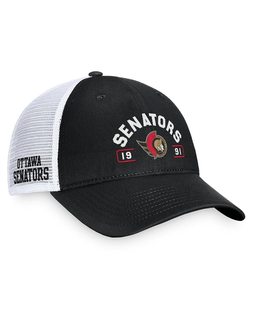 Fanatics Men's Black/White Ottawa Senators Free Kick Trucker Adjustable Hat