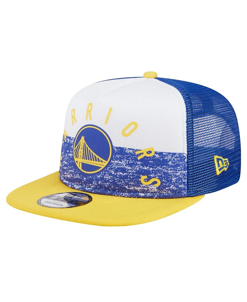 New Era Men's Royal Golden State Warriors Arch A-Frame Trucker 9FIFTY Snapback Hat