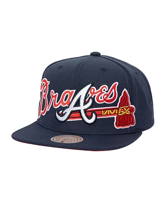 Mitchell & Ness Men's Navy Atlanta Braves Full Frontal Snapback Hat