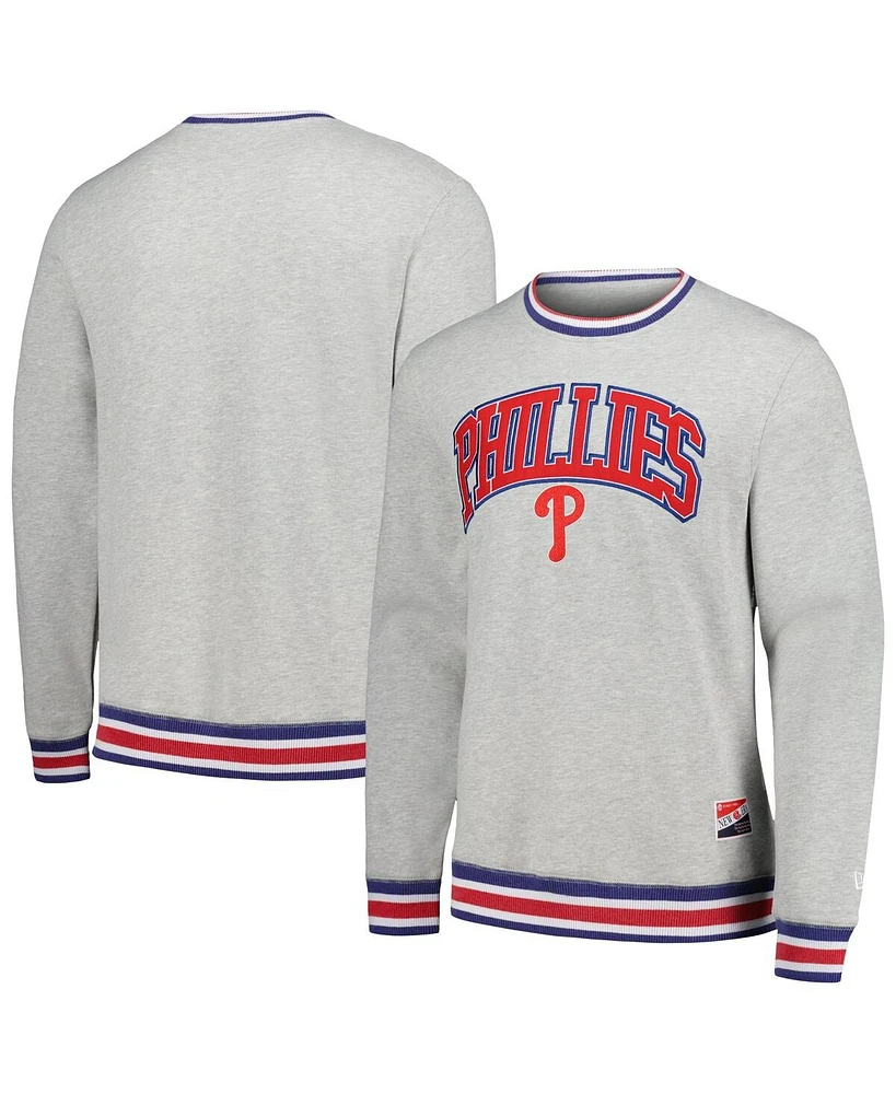 New Era Men's Heather Gray Philadelphia Phillies Throwback Classic Pullover Sweatshirt