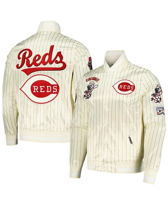 Pro Standard Men's Cream Cincinnati Reds Cooperstown Collection Pinstripe Retro Classic Satin Full-Snap Jacket