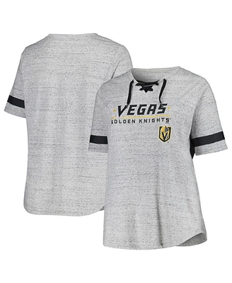 Fanatics Women's Heather Gray Vegas Golden Knights Plus Lace-Up T-Shirt