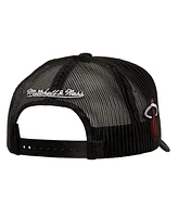 Mitchell & Ness Men's Black Miami Heat Script Side patch Trucker Adjustable Hat