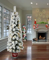 National Tree Company Pre-Lit Feel Real Snowy Pogue Pine Artificial Christmas Entrance Tree 5 ft.