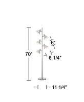360 Lighting Luken Mid Century Modern Tree Floor Lamp Standing 5-Light 70" Tall Brushed Nickel Silver Metal Adjustable Cone Shade Decor for Living Roo