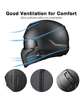 Ahr Motorcycle Helmet Open Face w/ Detachable Chin Guard Visor Dot Approved L