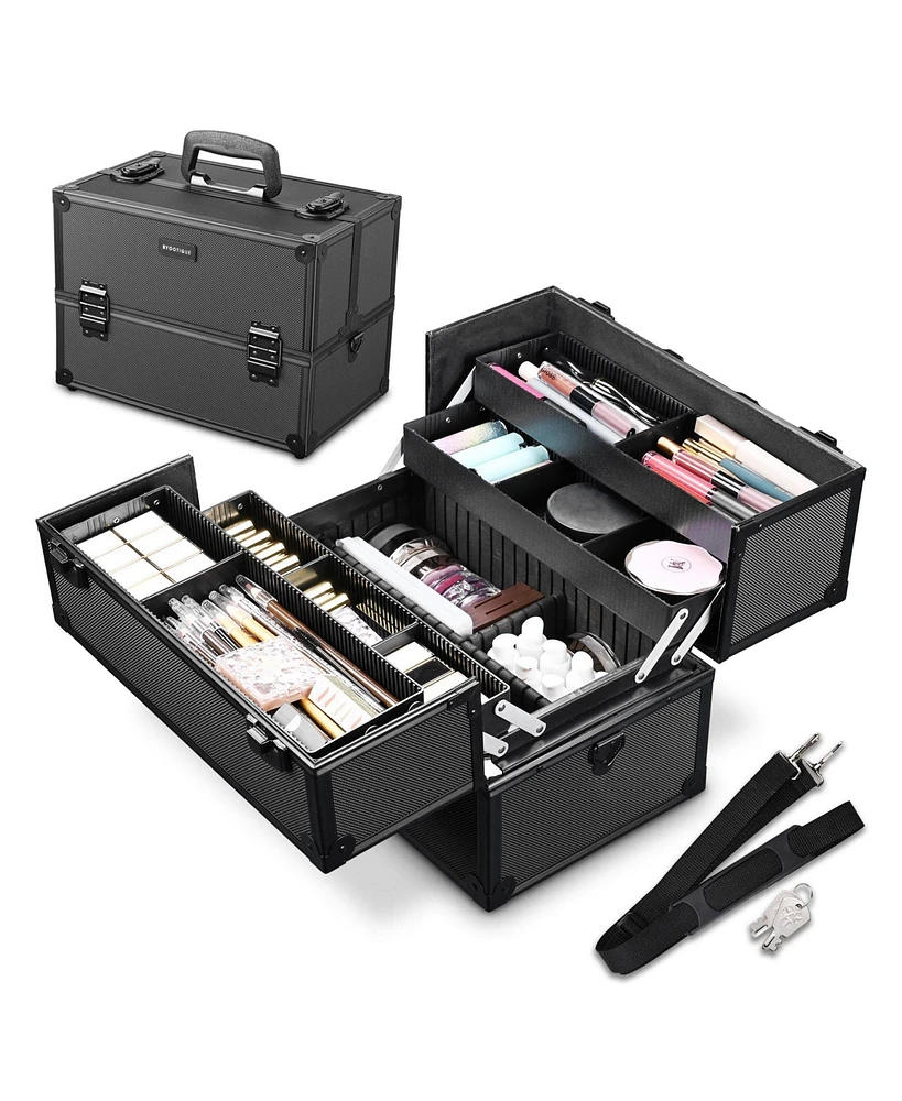 Byootique 14"x8"x10" Lockable Abs Aluminum Cosmetic Makeup Case Box Train Black