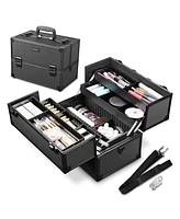 Byootique 14"x8"x10" Lockable Abs Aluminum Cosmetic Makeup Case Box Train Black