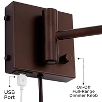 360 Lighting Vero Modern Swing Arm Wall Lamp with Usb Charging Port Oil Rubbed Bronze Plug-In Light Fixture Cream Drum Shade for Bedroom Bedside House