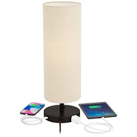 Heyburn Modern Accent Table Lamp with Hotel Style Usb and Ac Power Outlet in Base 20" High Dark Bronze Oatmeal Cylinder Shade for Living Room Desk Bed