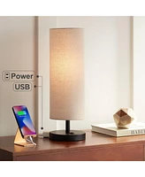 360 Lighting Heyburn Modern Accent Table Lamp with Hotel Style Usb and Ac Power Outlet in Base 20" High Dark Bronze Oatmeal Cylinder Shade for Living