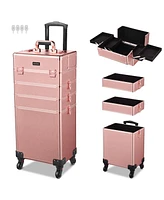 Byootique Pro 4in1 Rolling Makeup Train Case Makeup Artist Organizer Rose Gold