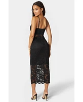 Bebe Women's Marseille Lace V Neck Illusion Midi Dress