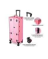 Byootique Rolling Makeup Case w/ Lights Mirror Cosmetic Aritist Studio Multi-function Pink