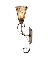 Franklin Iron Works Amber Scroll Rustic Wall Sconce Lighting Golden Bronze Metal Hardwired 23 1/2" High Fixture Amber Art Glass Decor for Bedroom Bath