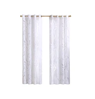 Madison Park Averil Grommet Top Sheer Window Curtain, grey sheer curtains 84 inches long Single Curtain, Width 50 Bird on Branches Burnout curtains sh