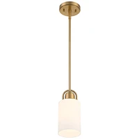 Possini Euro Design Copenhagan Warm Brass Gold Mini Pendant Light 4 3/4" Wide Modern Opal White Glass Cylinder Shade Fixture for Dining Room House Foy