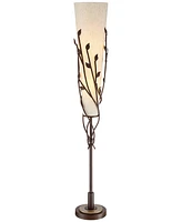 Franklin Iron Works Folia Industrial Rustic Modern Floor Lamp Standing 66" Tall Oil Rubbed Bronze Vine Metal Tapering Linen Cone Shade for Living Room