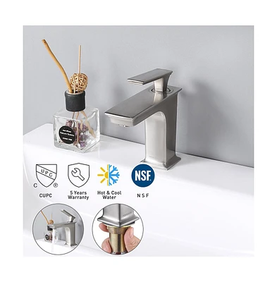 Yescom Aquaterior Simple 1 Hole Bathroom Square Faucet Undermount Sink Cold & Hot Water Nickel