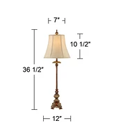 Regency Hill Juliette 36 1/2" Tall Skinny Large Buffet Traditional End Table Lamps Set of 2 Brown Light Bronze Finish Fabric Shade Living Room Bedroom