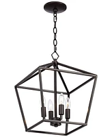 Franklin Iron Works Queluz Bronze Pendant Chandelier Lighting 13" Wide Farmhouse Industrial Rustic Geometric Cage 4-Light Fixture for Dining Room Livi