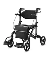 Yescom 2 in 1 Rollator Walker Folding Transport Chair Padded Backrest for Senior