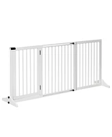 PawHut Wooden Freestanding Pet Gate Adjustable w/ Door Lock Safe Barrier White