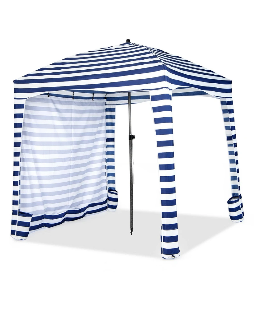 Slickblue 6 x 6 Feet Foldable Beach Cabana Tent with Carrying Bag and Detachable Sidewall