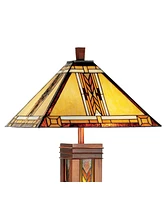 Robert Louis Tiffany Mission Rustic Tiffany Style Floor Lamp with Night Light 62.5" Tall Walnut Wood Column Square Geometric Stained Glass Shade Decor