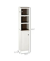 Kleankin Tall Bathroom Storage Cabinet, Freestanding Tower Cabinet with 3 Open Shelves and Adjustable Shelf, Antique White