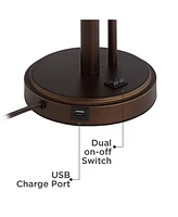 Possini Euro Design Traverse Modern Table Lamps 29" Tall Set of 2 with Hotel Style Usb Charging Port Gooseneck Led Bronze Oatmeal Shade for Living Roo