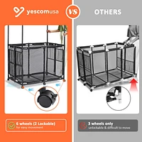 Yescom Metal Frame 6 Wheels Rolling Double Decker Mesh Pool Storage Bin Large Outdoor Pool Floats Storage Organizer with Towel Drying Bars, Upgrade St