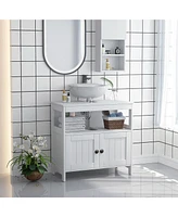 Kleankin Pedestal Sink Storage Cabinet, Under Sink Cabinet with Double Doors, Bathroom Vanity Cabinet with Shelves, White