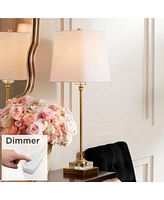 Regency Hill Julia Traditional Glam Luxury Style Buffet Table Lamp with Table Top Dimmer 29.5" Tall Skinny Gold Brass Crystal Glass White Fabric Squar