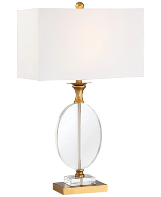 Vienna Full Spectrum Valerie Modern Glam Luxury Table Lamp 28" Tall Gold Clear Crystal Glass White Fabric Rectangular Shade for Living Room Bedroom Ho