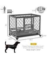 PawHut -Large Dog Crate w/ Wheels & 2 Doors for Springer Spaniels & Schnauzers