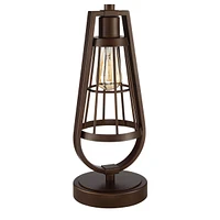 Franklin Iron Works Topher Rustic Industrial Table Lamp with Nightlight Led Edison 27.75" Tall Bronze Brown Caged Metal Burlap Drum Shade for Living R