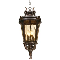 John Timberland Casa Marseille European Outdoor Ceiling Light Hanging Bronze Scroll 23 3/4" Hammered Glass Damp Rated for Exterior House Porch Patio O