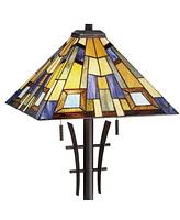 Robert Louis Tiffany Mission Modern Tiffany Style Standing Floor Lamp 62" Tall Bronze Iron Jewel Tone Stained Art Glass Shade Decor for Living Room Re